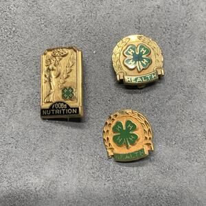 Vintage 4H Pins 1/20 10k Gold Filled, County Honor Eli Lily And Company Lot Of 3